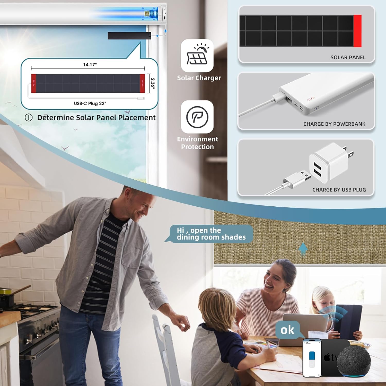 SmartWings Motorized Roller Shades Work with Homekit, Alexa Google, 100% Blackout Smart Blinds for Windows, Cordless Remote Control Window Shades, Vigor Wheat, Customized Size