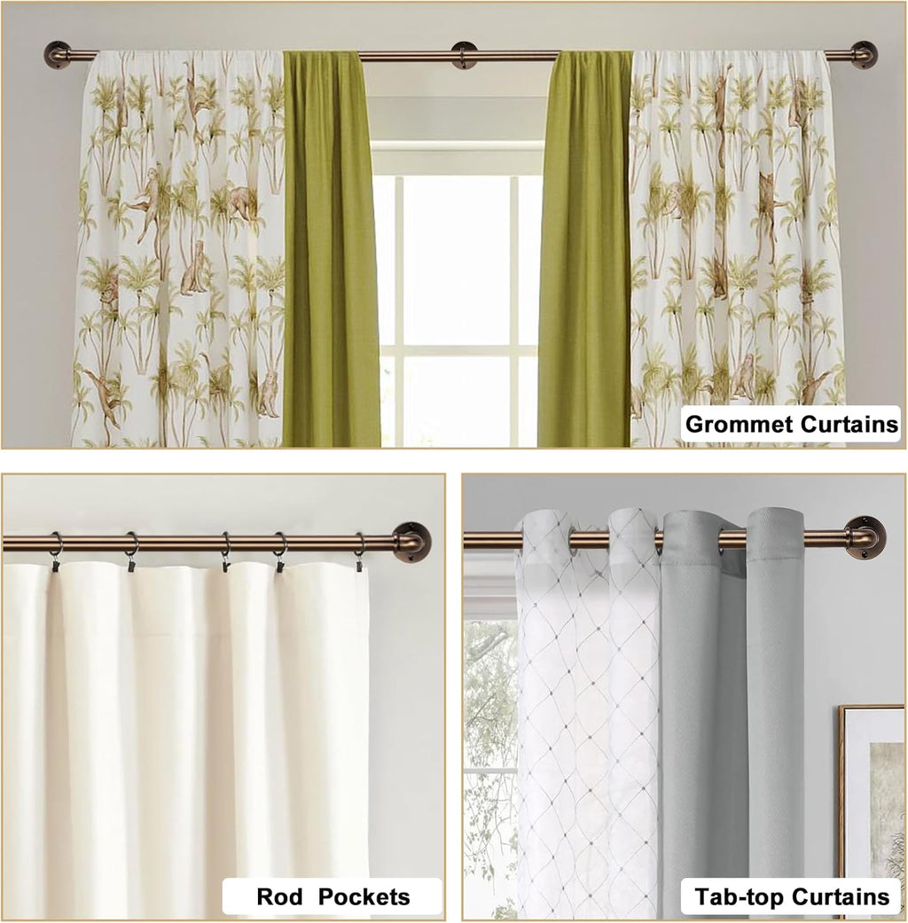 Industrial Curtain Rods 18 to 120 in,Blackout Curtain Rod,Adjustable Length,1 in Diameter Pipe,Wall or Ceiling Mounted,for Bedroom and Living Room (Antique Brass18” to 120”)