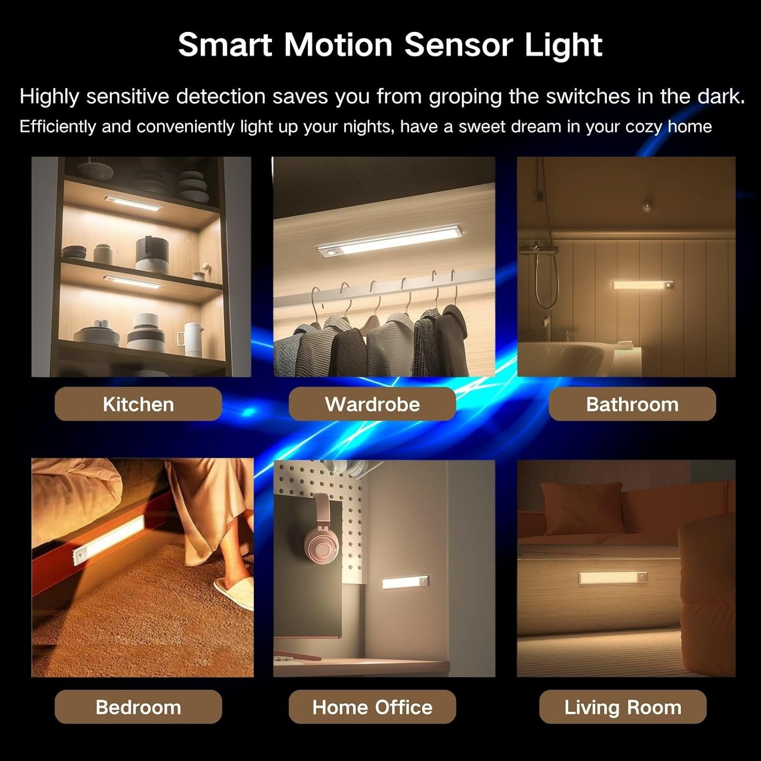 Motion Sensor Under Cabinet Lighting-Magnetic Rechargeable Closet Lights for Kitchen,Stairs,Wardrobe | 3-Color Dimmable LED Under Counter Lighting | Pro Battery Upgrade (16inch-4Pack)