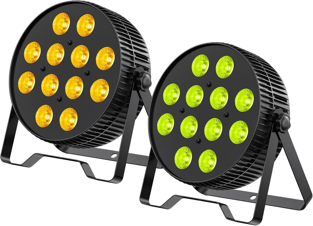 Betopper LED Stage Lights, 12X18W DJ Par Light, RGB+Lime+Amber+UV 6-in-1 Wash/Strobe Effect Stage Lighting, DMX512/Sound Activated Uplighting Lights for DJ, Parties, Concerts, Bars, 2-Pack