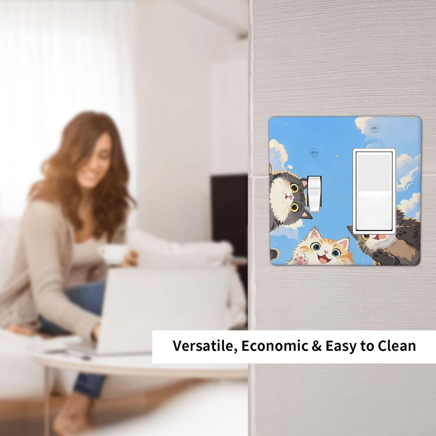 Outlet Covers Orange Gray Cute Cat Sky Cloud Cat S Paw 1 Toggle 1 Rocker Combination Decorative Wall Plate Electrical Switch Plates Light Switch Cover Plate For Kids Room Nursery Decor