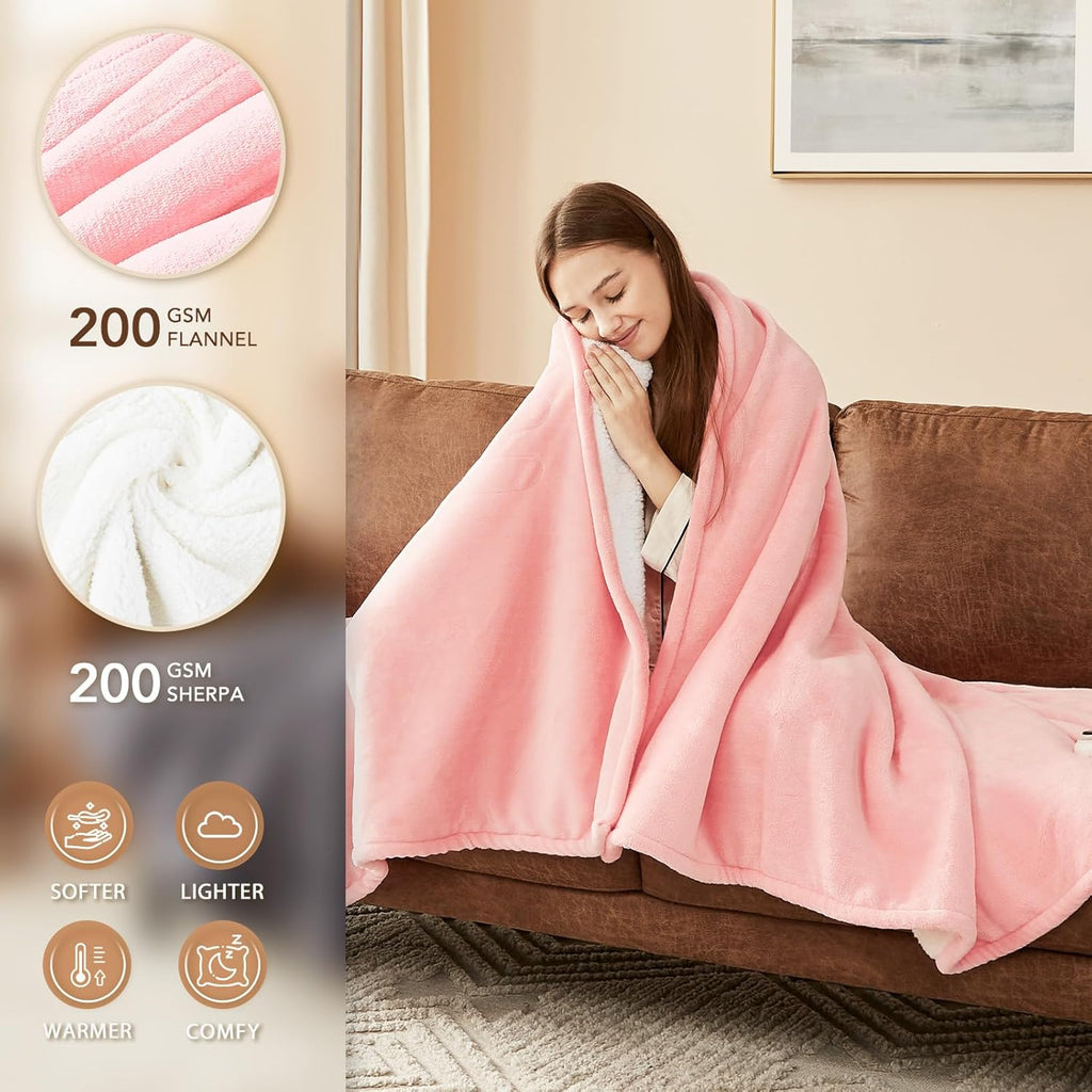 Homemate Electric Heated Blanket King Size - 100"x90" Heating Blanket King Size Dual Control 1/2/4/6/8 Hours Auto-Off 10 Heat Level Over-Heat Protection Flannel Sherpa ETL Certification