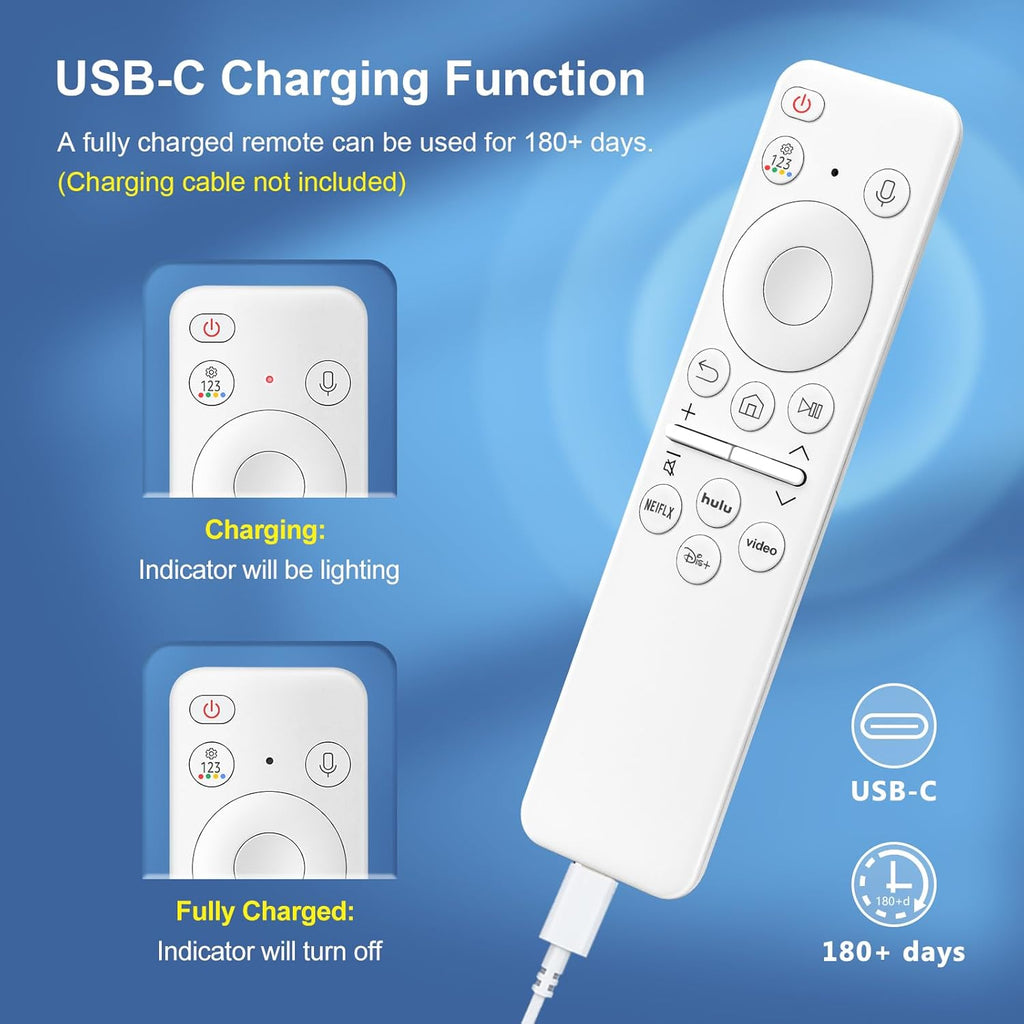 Rechargeable Voice Remote for Samsung Smart TVs, Replacement for 2021–2025 Samsung TV Remote Control with Voice Search. 2-Year Warranty.