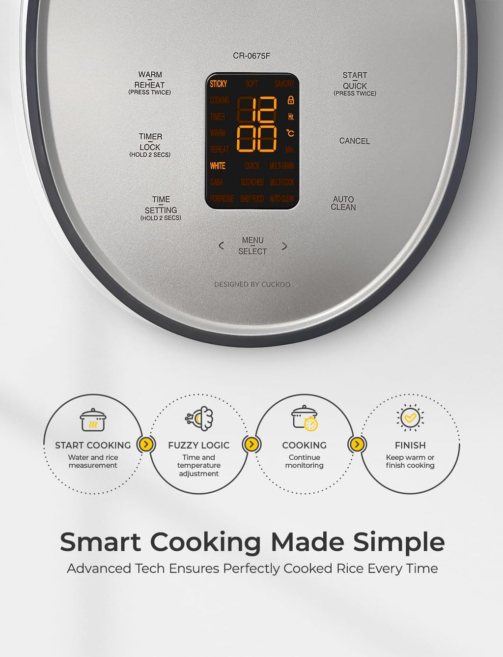 CUCKOO Micom Rice Cooker 6-Cup Uncooked / 12-Cup Cooked with Nonstick Inner Pot, Versatile Rice Maker with 9 Menu Options, Fuzzy Logic Technology, Auto Clean, Quick Rice Mode, Gray (CR-0675FG)