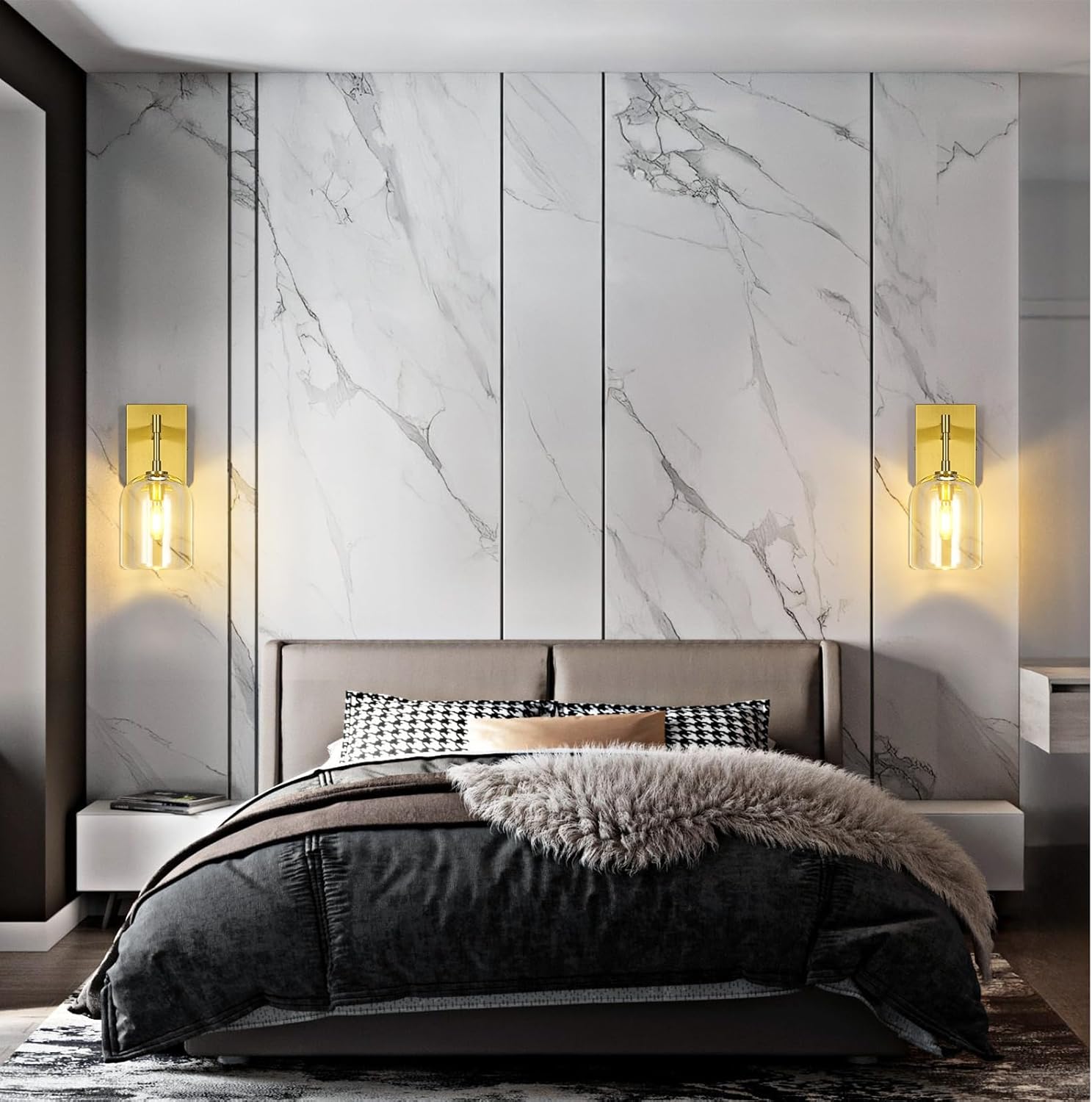 Modern Crystal Wall Sconces Set of Two Indoor Gold Wall Lamp Vanity Wall Lighting for Bathroom Bedroom Living Room Stair（2Pack）