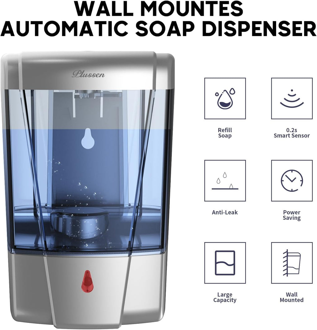 Soap Dispenser Wall Mount, Automatic Hand Sanitizer Dispenser 600ml Gel n Liquid Touchless Commercial Wall Soap Dispenser for Bathroom,Silver-600ml