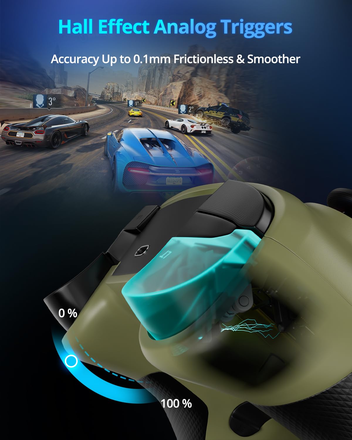 Multi-Platform Wireless Controller, PC Gaming Controller with 2.4G Adpater/Hall Joysticks/Hall Triggers/1200 mAh Battery/4 Programmable Buttons/RGB Lighting, Compatible with PC Windows 7/8.1/10/11, Switch/OLED/Lite, iOS, Android, Steam-Army Green