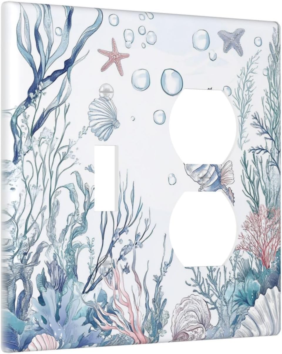 Wallplates Ocean Coral Seahorse Seashell Starfish 1 Toggle 1 Duplex Switch Plate Electrical Gfci Faceplate Decorative Light Switch Covers For Bathroom Home Decor