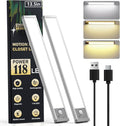 Under Cabinet Lighting 13.5Inch, 3200mAh Under Cabinet Lights Motion Sensor 3 Color, Rechargeable 118LED Magnetic Light Bar Indoor,Wireless Battery Operated Closet Lights for Kitchen Home Stairs,2Pack