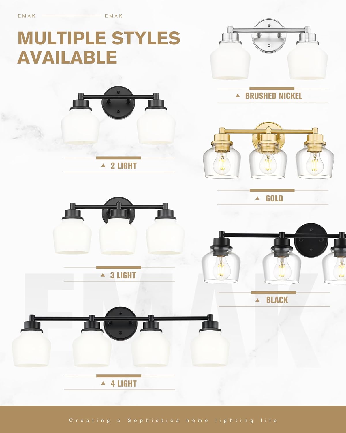 Emak 29 Inch Black Vanity Light, Farmhouse Bathroom Light Fixtures Wall Sconces with Milk Glass Shade, 4-Light Vanity Lights for Bathroom, Mirror, VL122-BK-ML-4