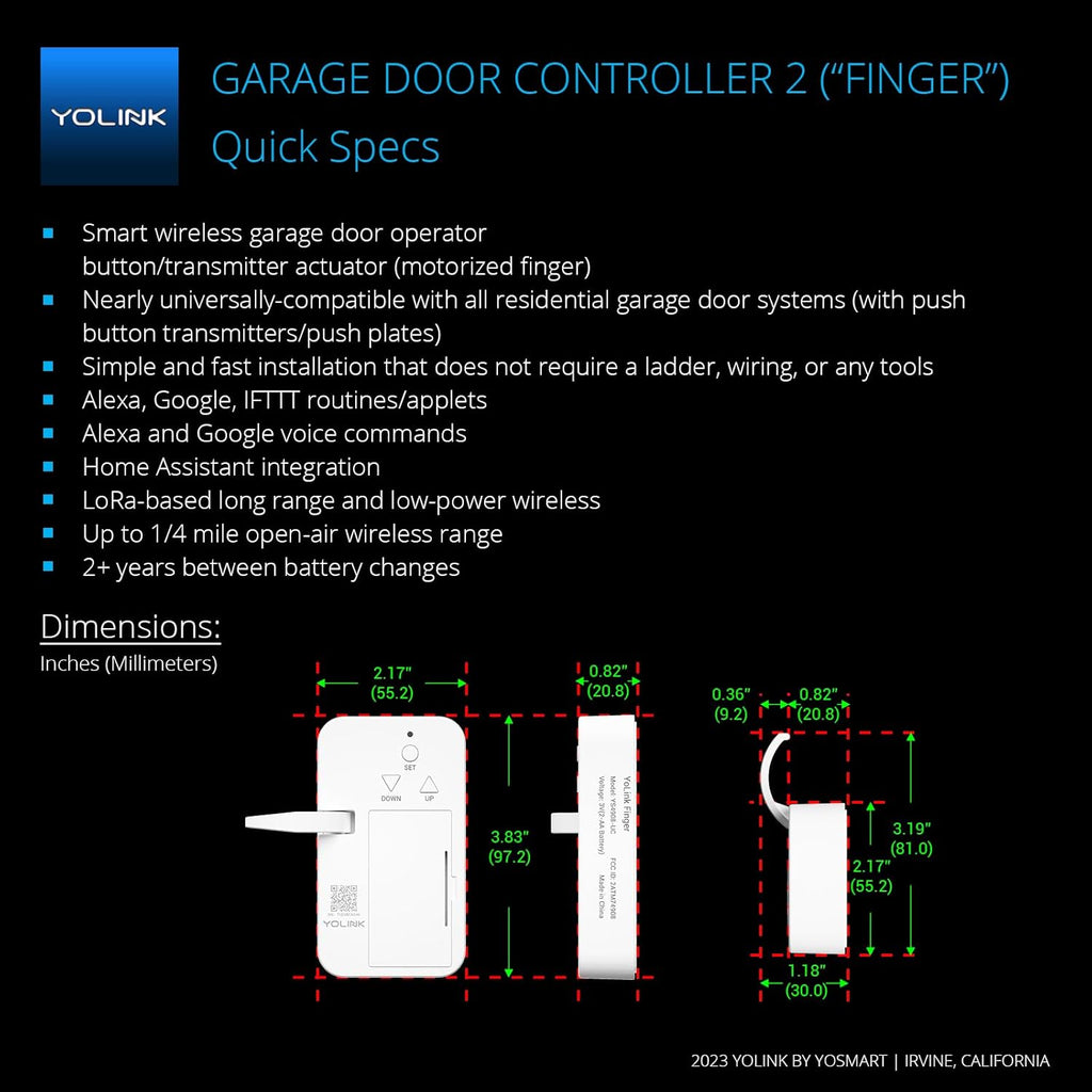 YoLink 1/4 Mile World's Longest Range Smart Wireless Garage Door Opener, App Control, Compatible with Alexa IFTTT, YoLink Hub Required