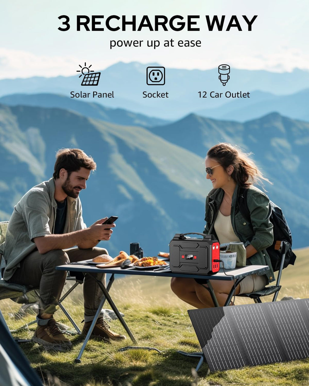 Apowking Solar Powered Generator 200W Peak/100W Rated, Portable Power Station with Solar Panels 40W Included, 146Wh Solar Power Bank with AC Outlet 110V for Home Use Camping Outdoor Adventure