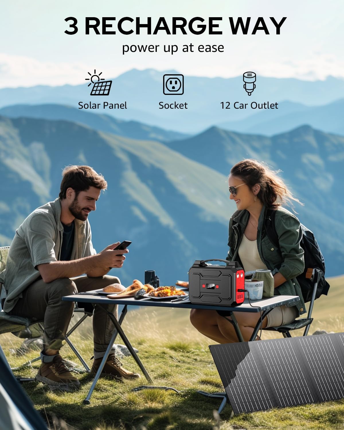 Apowking Solar Powered Generator 200W Peak/100W Rated, Portable Power Station with Solar Panels 40W Included, 146Wh Solar Power Bank with AC Outlet 110V for Home Use Camping Outdoor Adventure
