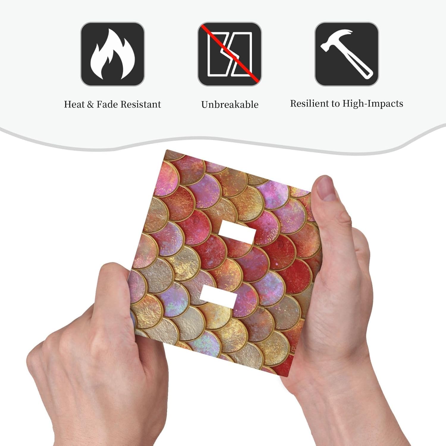 Mermaid Glitter Scale Rainbow Gold Fish Scales Decorative Switch Plates 2 Gang Double Toggle Outlet Light Switch Cover Wall Plate Electrical Faceplate for Bed Room Home Decor