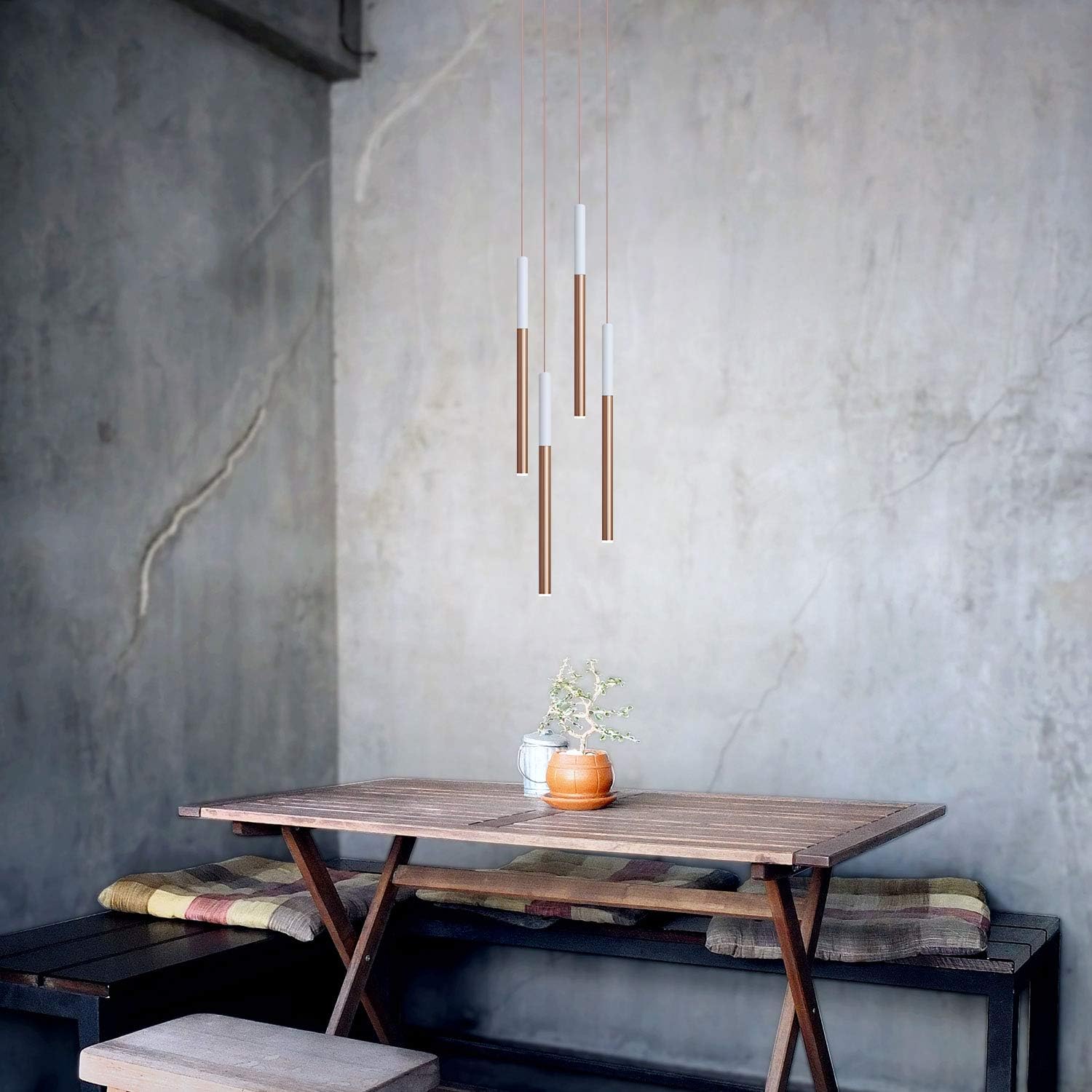 ALTAIR 4 Mini Pendant Lighting White-Copper - LED Hanging Light Fixture for Kitchen Island, Bar, Foyer - Cluster Pendants - Dimmable, Adjustable Wire, Lamp Bulb Included