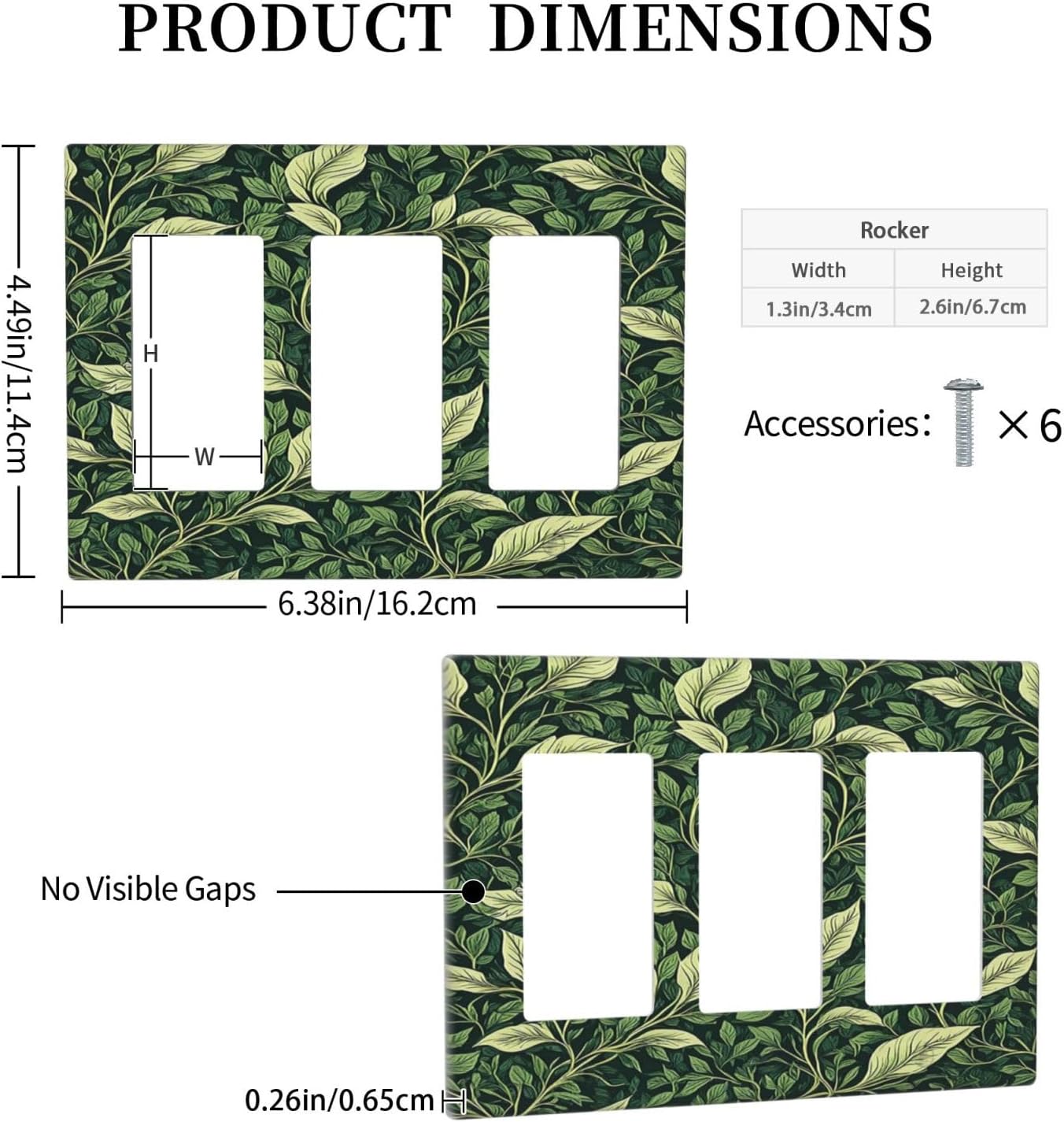 Vintage Green Plant Leaves Triple Rocker Light Switch Covers 3 Gang Outlet Cover Wall Plates Decorative Switch Plates Electrical GFCI Faceplate Switchplate for Home Decor 4.49 X 6.38 IN