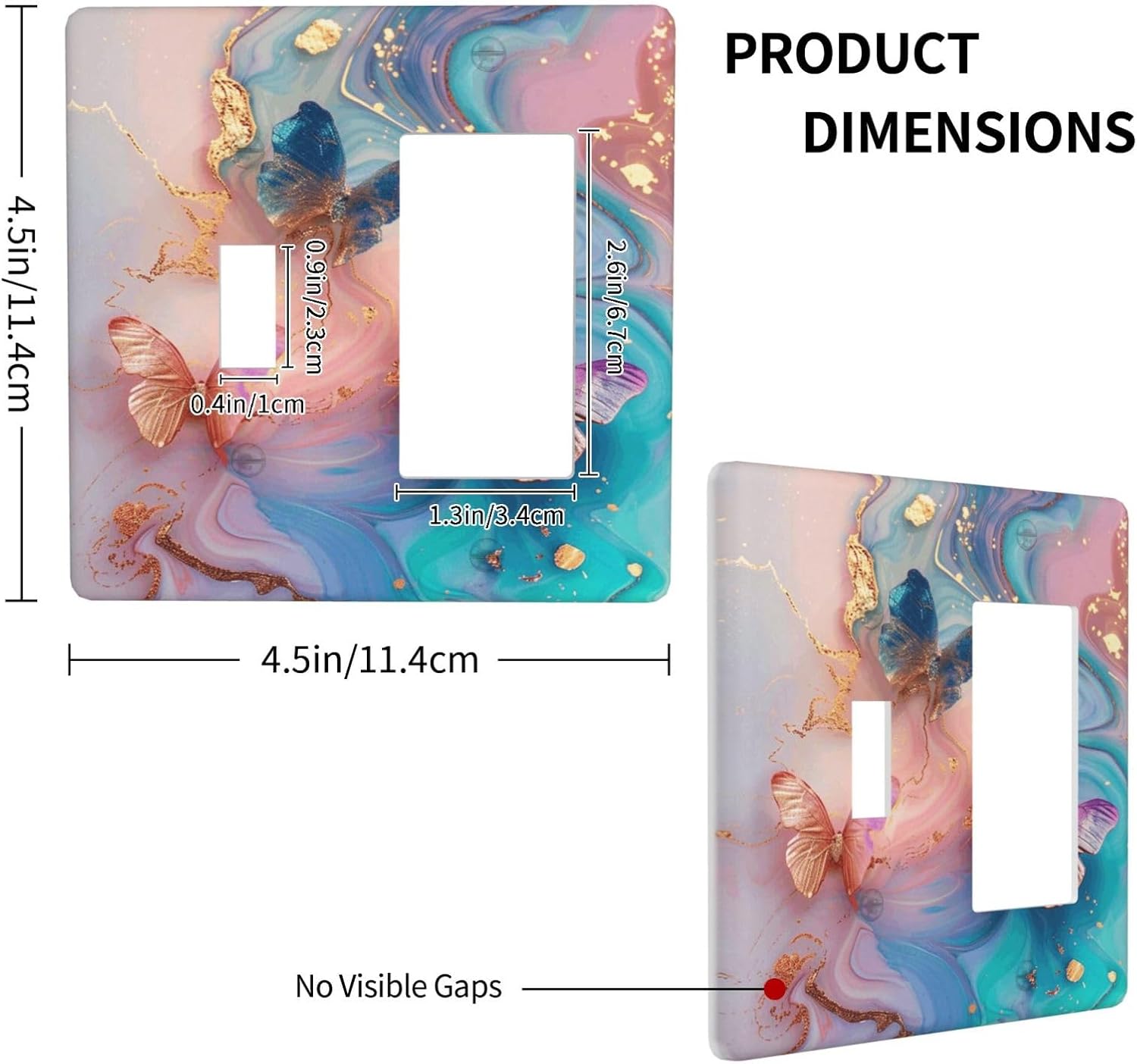 Colorful Marble Butterfly Gold Glitter Abstract Print Outlet Covers 1 Toggle 1 Rocker Combination Decorative Wall Plate Electrical Switch Plates Light Switch Cover Plate for Bed Room Living Room Decor