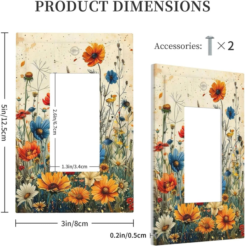 Decorative Outlet Covers Colorful Flowers Wildflowers Plants Orange Yellow Blue 1 Gang Single Rocker Light Switch Cover Plate GFCI Wall Plates Electrical Switch Plate Cover for Home Farmhouse Decor