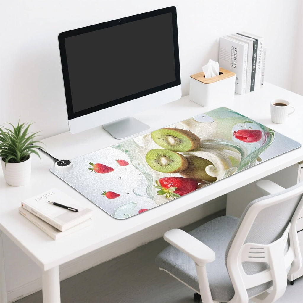Large Heated Mouse Pad,Leather Desk Mat,31.5"x13",Hand Warmer Pads for Desk,Fruit(Red Cream)