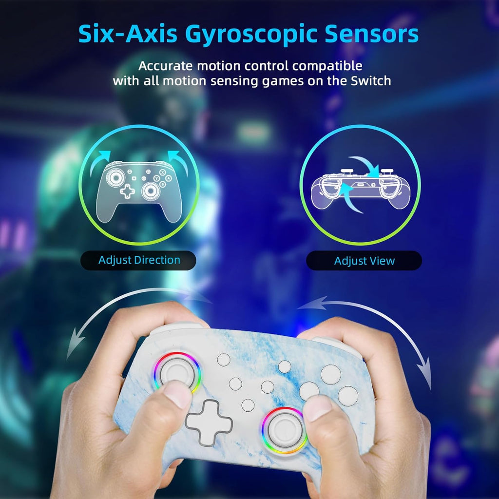 NexiGo Wireless Controller (No Deadzone) for Switch 2 and Switch, Extra Controllers for Nintendo Switch Controllers, Bluetooth Switch Controller, Turbo and LED Light (White & Blue)