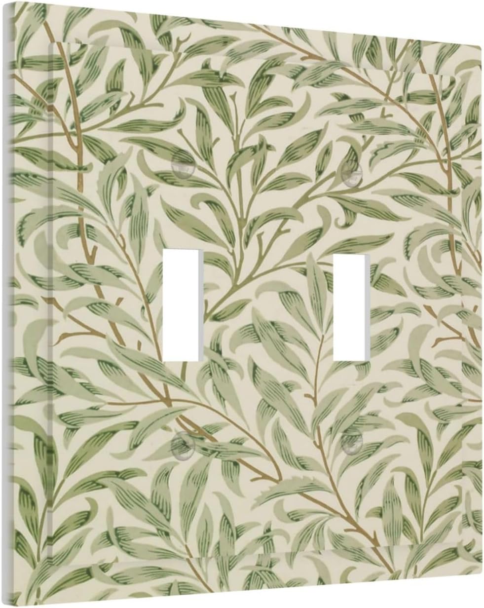 Decorative Light Switch Cover Vintage Morris Willow Leaf Green Leaves Double Toggle Switchplate 2 Gang Personalized Wall Plate Switchcovers Decora Light Switch Plate for Home Decor