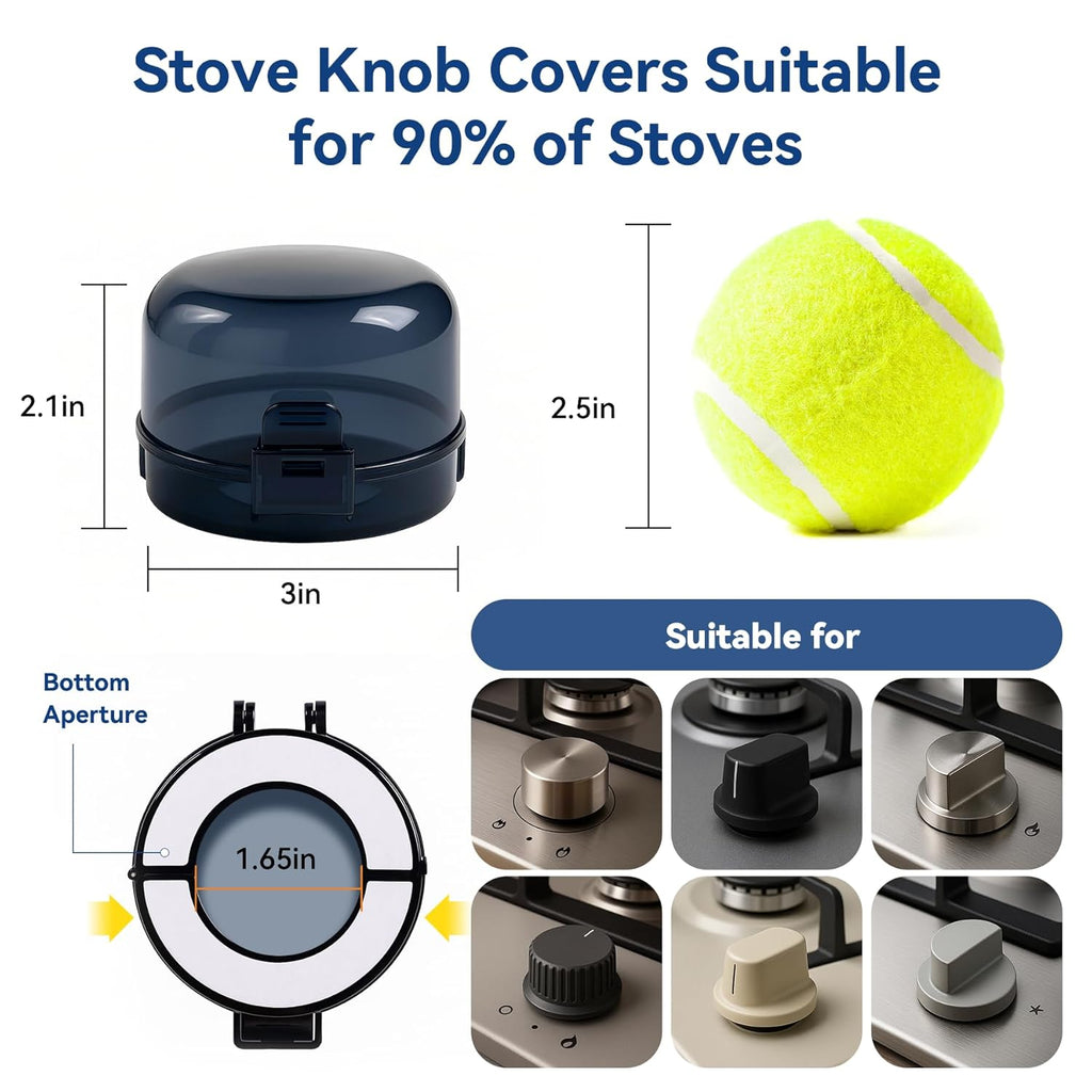 Stove Knob Safety Covers, 5Pcs Fits 90% Oven/Stove 5 Heat Alert Stickers Oven Knob Covers for Child Safety, 2nd Gen Kitchen Burner Childproofing, Gas Stove Knob Locks for Kid Baby Pet (Black)