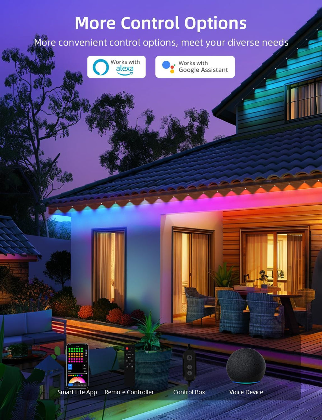 APPECK Permanent Outdoor Lights 100ft with 72 LEDs, DIY Scene Modes, Smart RGBW String Lights Waterproof, App/Remote Control for Christmas, Holiday, Alexa/Google Assistant Compatible, Black