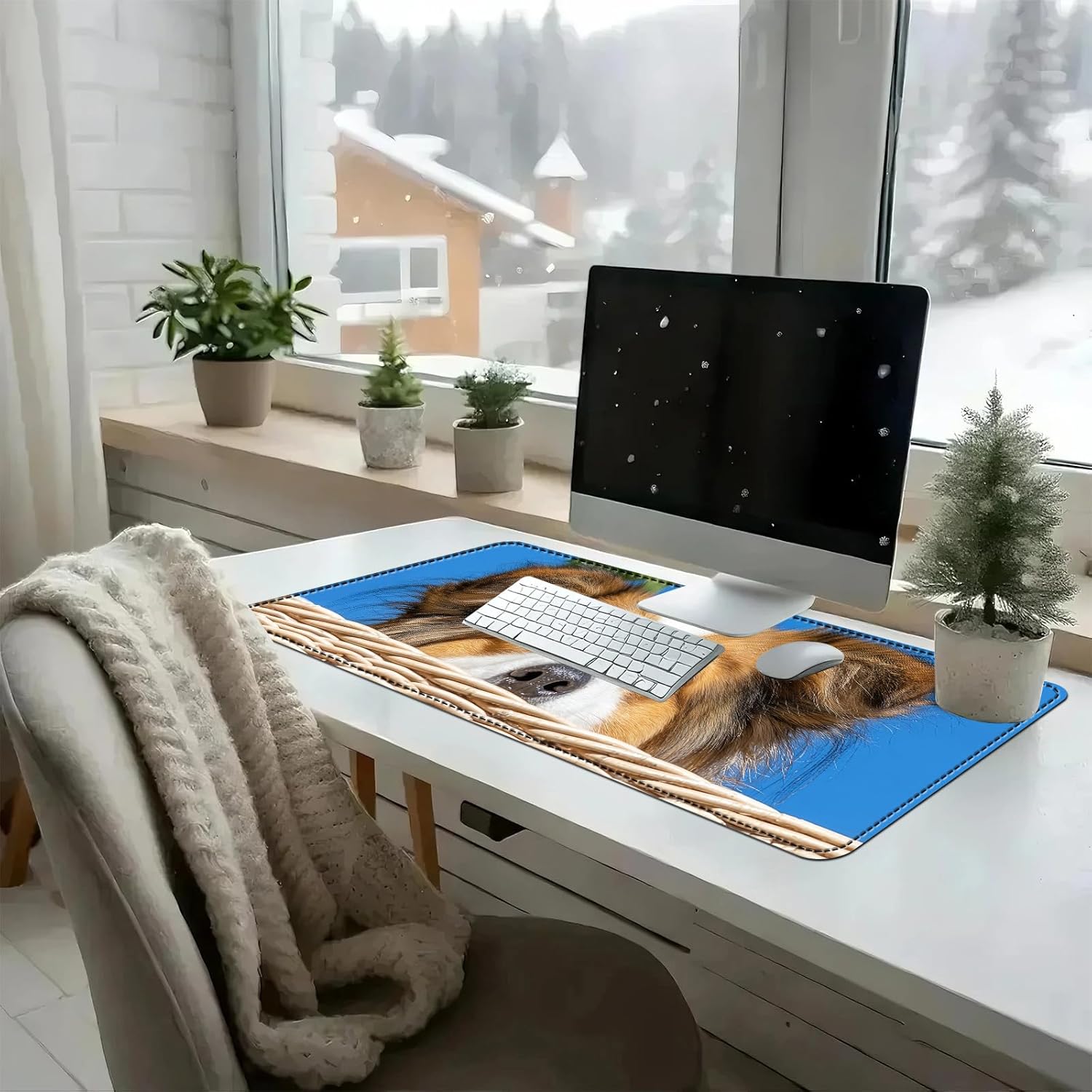 Heated Mouse Pad with 3 Temperature Settings(104°F–122°F),Large 31.5x13 Inch PU Leather Heated Desk Mat,Waterproof Warming Pad for Office,Gaming & Cold Hands Relief,Cute Dog