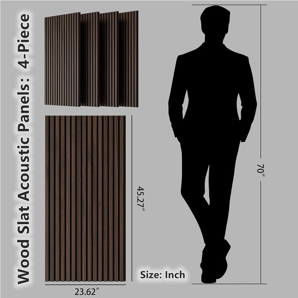 Wood Wall Panels, 45.3" x 23.6" Acoustic Panels for Wall and Ceiling, 3D Fluted Sound Absorbing Panel for Interior Wall Decor Noise Reduction (4Pcs-Dark Walnut)