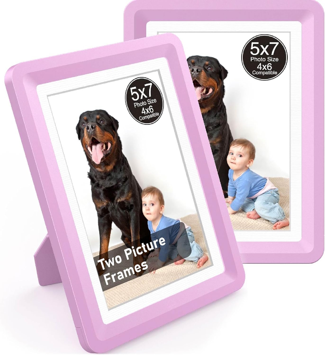 Pink 5x7 Picture Frame with Acrylic Front 2 Pack, ABS Frame for 5x7 or 4x7 Photos, Shatterproof UV-Resistant Tabletop Photo Frame, Vertical/Horizontal Display for Home Décor