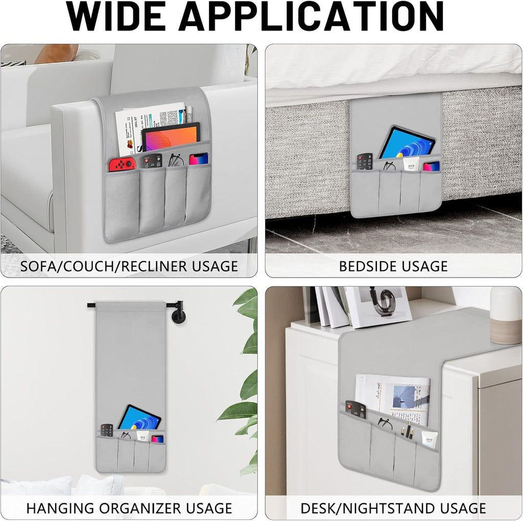 Remote Control Holder for Armchair, Couch Caddy Organizer TV Remote Holder for Bed Storage 5 Pockets, Remote Caddy Bedside Organizer Bedside Table Organizer (LightGray, 35"x12.4")