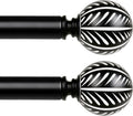 KAMANINA 2 Pack Curtain Rods for Windows 48 to 84 Inch(4-7ft), 1 Inch Boho Wood Decorative Drapery Rods, Adjustable Heavy Duty Curtain Rod with Leaf Pattern Finials, Black