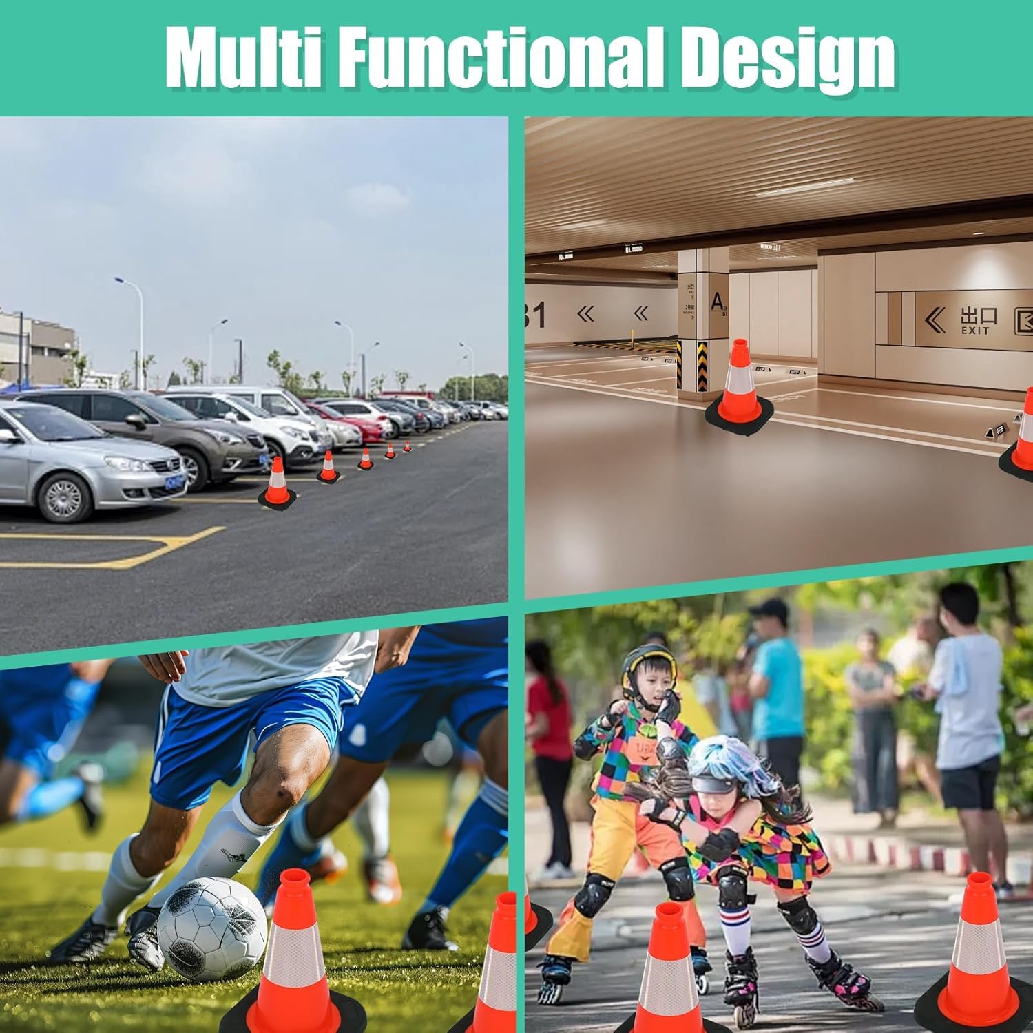 BESEA 12 Inch Traffic Cones, Safety Cones with 4" Reflective Collar, Lightweight & Durable PVC Road Cones for Parking, Sports Training, Construction, Driveway (6 Pack)