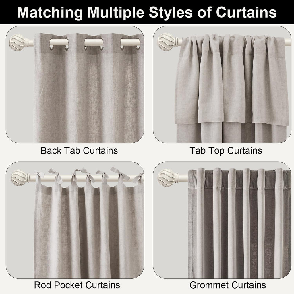 White Curtain Rods Set of 2 for Windows 28 to 48 Inch 7/8" Diamete Heavy Duty Adjustable Window Curtain Rod with Decorative Finials for Farmhouse Bedroom Living Room Kitchen Outdoor