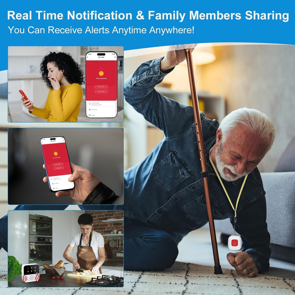 Life Alert Systems for Seniors No Monthly Fee, App-Controlled Pager, Medical Alert Systems for Seniors LED Number Display 2Call Button 1Receiver(Only Supports 2.4GHz Wi-Fi) (Neck Remote Control)