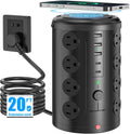 Tower Power Strip, 20FT Extension Cord with Multiple Outlets, 16 AC Outlets & 5 USB (2 USB C) Charging Station Surge Protector for Office Home Dorm Room (Black)