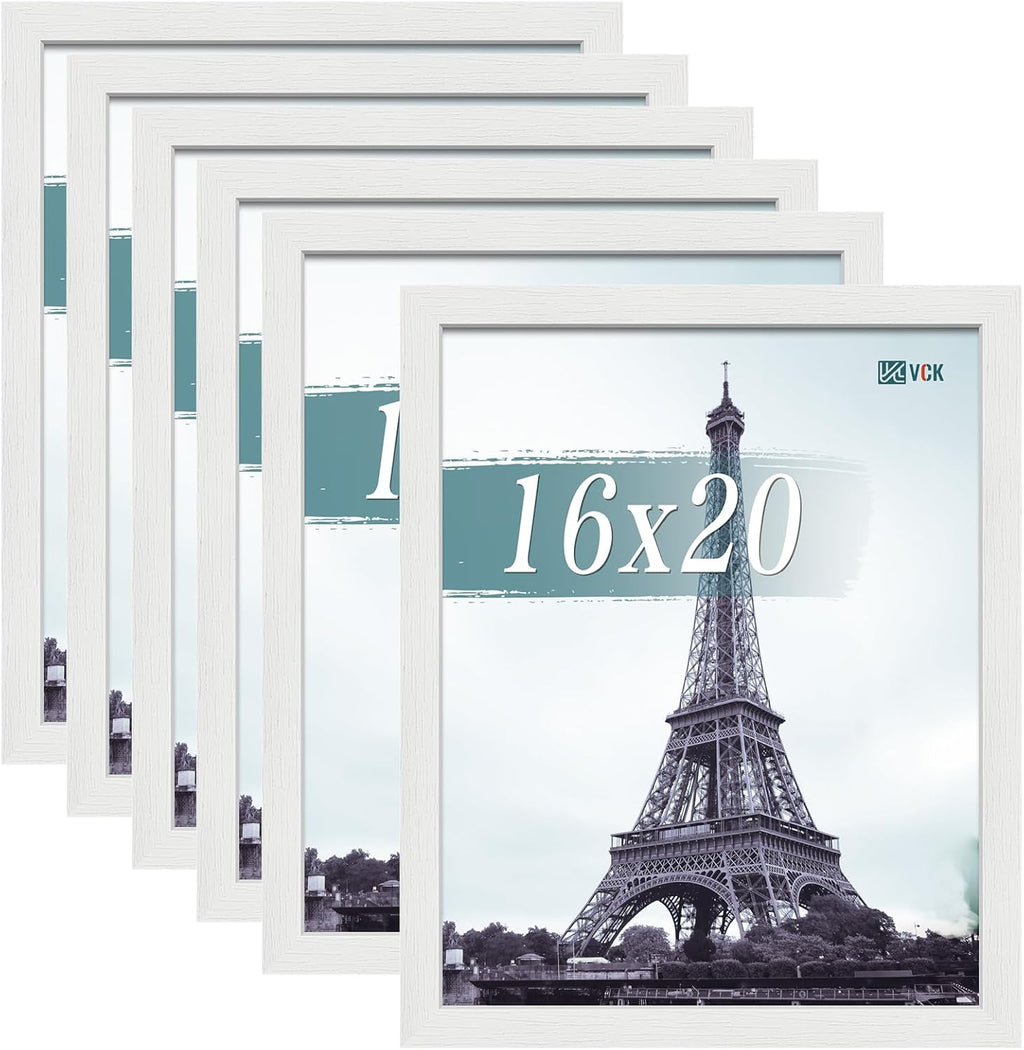 VCK 16x20 Picture Frames white Set of 6, Wide Border Wood Poster Frame, Multi-Directional Display Family Photos, Office Prints, Studio/Gallery Artwork, Woodgrain Series, Wall Hanging