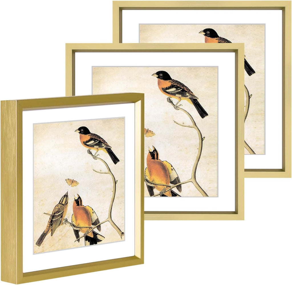 6x6 Picture Frame, Brass Metal Photo Frames with HD Glass, Fits 5x5 with Mat or 6 x 6 without Mat, Display for Wall and Table, 3 Pack