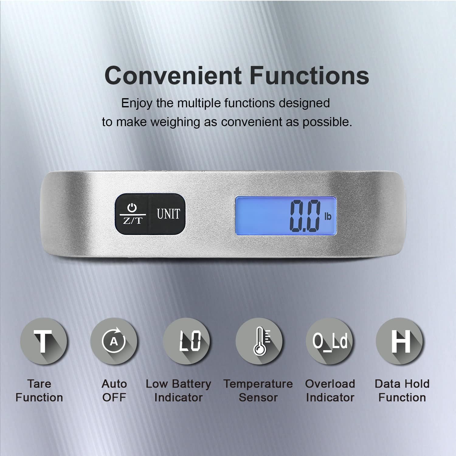 travel inspira Luggage Scale, Portable Digital Hanging Baggage Scale for Travel, Suitcase Weight Scale with Rubber Paint, 110 Pounds, Battery Included, Sliver, 2 Pcs
