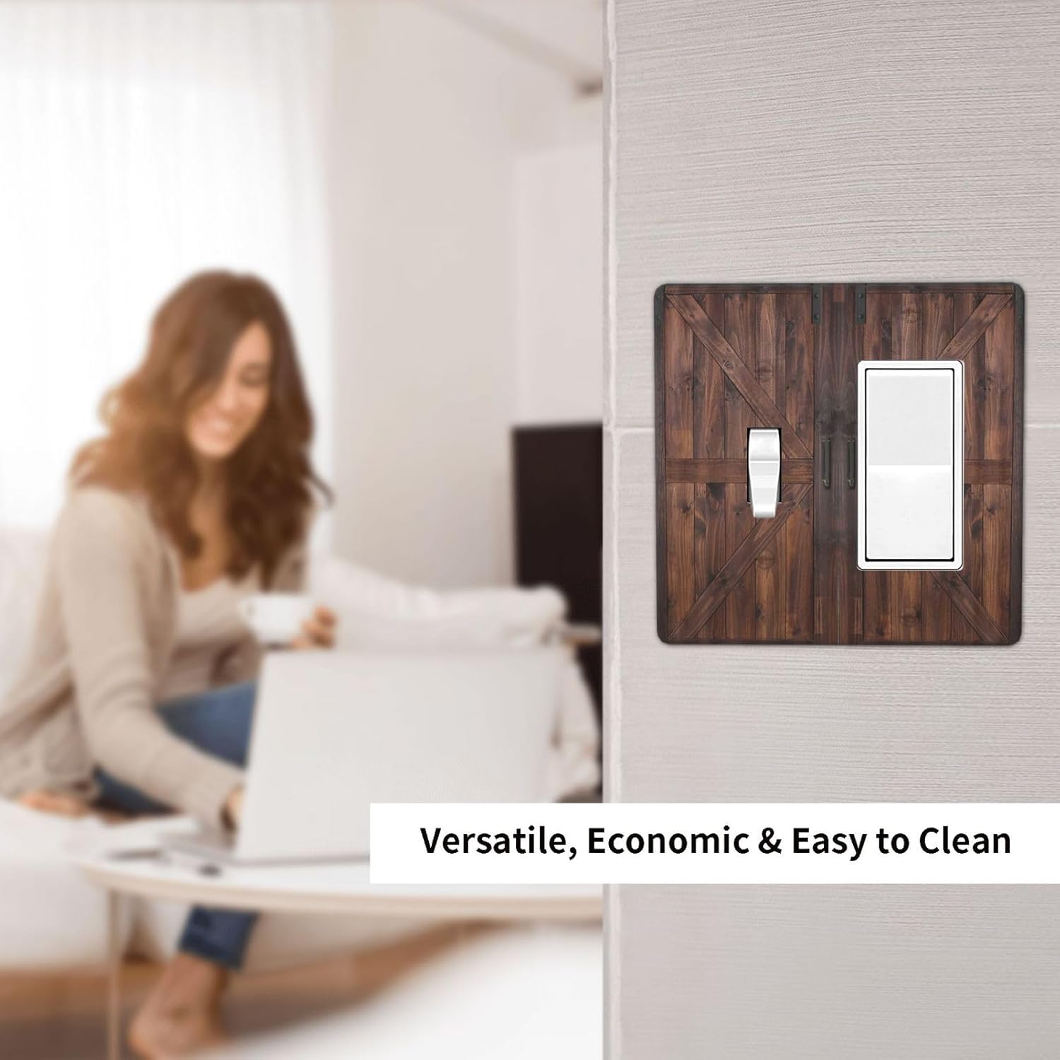 Decorative Outlet Covers Vintage Brown Farmhouse Barn Door 2 Gang Light Switch Cover Plate Single Toggle 1 Rocker Wall Plates for Electrical Outlets Switch Plate Covers for Bedroom Home Decor