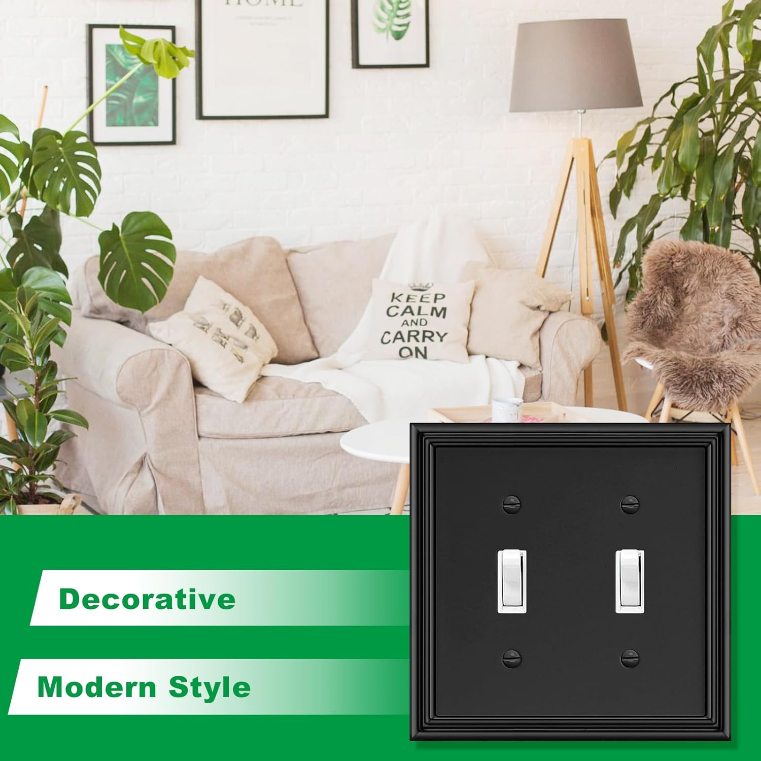 Black Modern Decorative Wall Plate Light Switch Cover Decorator Outlet Covers Rocker Switch Plates Bamboo Fiber Material Wall Plates for Kitchen Bathroom (2 Gang Double Toggle-2 Pack)