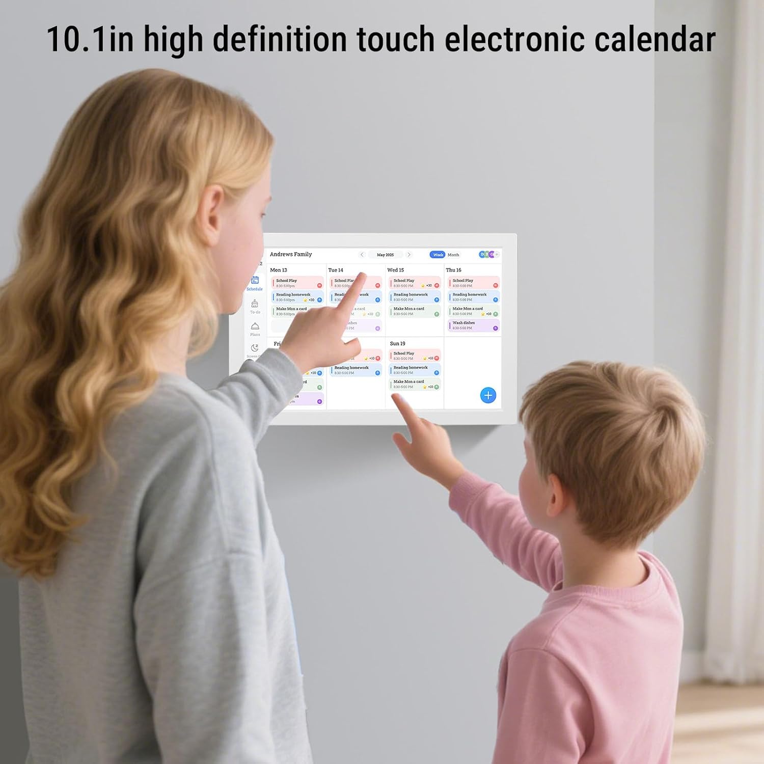 Jiawu 10.1 inch Wall Planner Digital Calendar & Chore Chart, Smart Touchscreen Interactive Display, Electronic Picture Frame for Family Schedules, Routines, Wall & Desk Mountable
