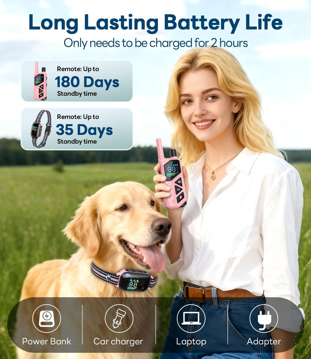 Dog Shock Collar - 3300FT Dog Training Collar with Remote, IPX7 Waterproof Electric Dog Collar with 4 Training Modes, Security Lock, Rechargeable E-Collar for Small Medium Large Dogs (Pink)