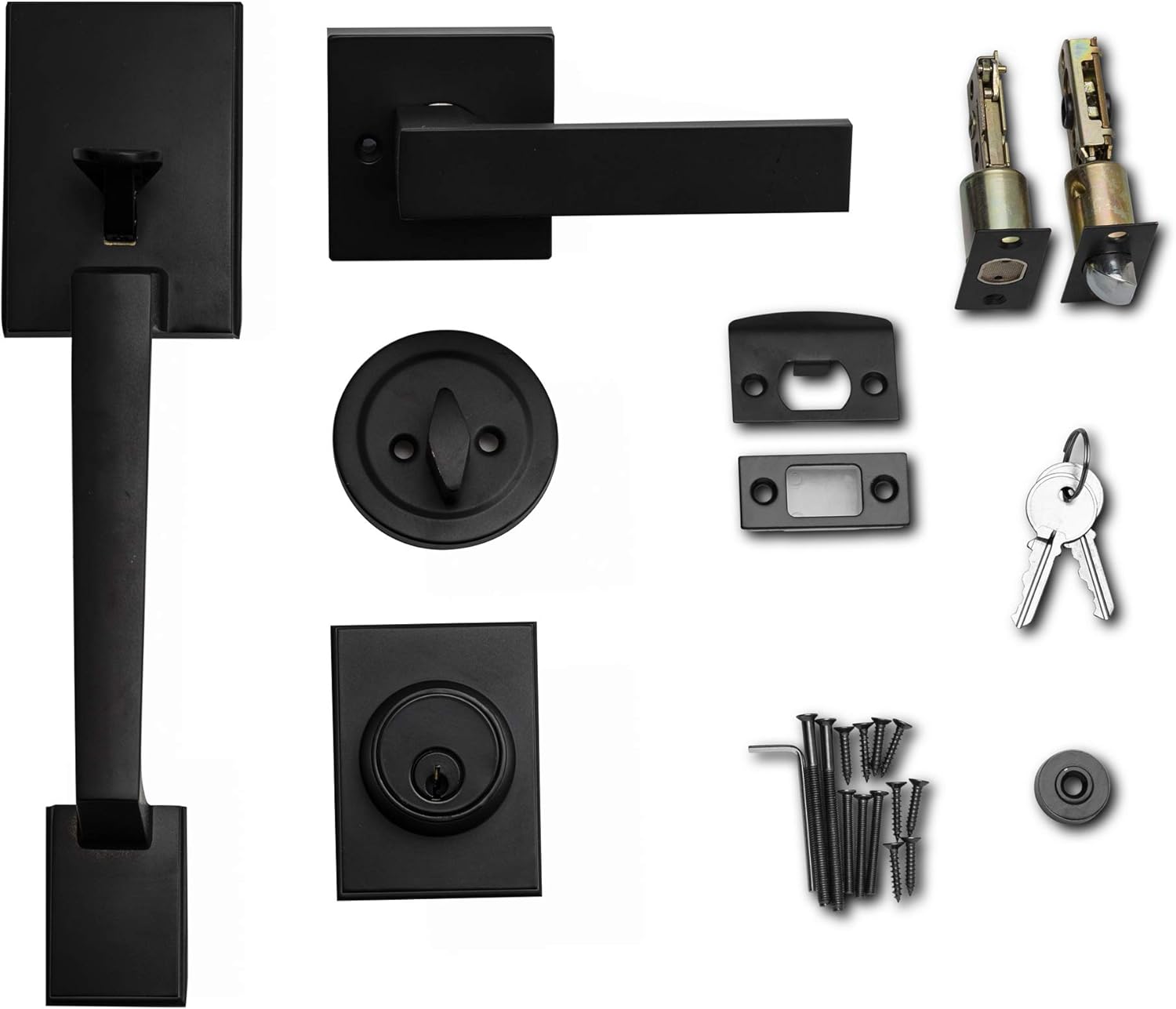 Berlin Modisch Single Cylinder HandleSet with Lever Door Handle (for Entrance and Front Door) Reversible for Right and Left Handed deadbolt Handle Set Iron Black Finish