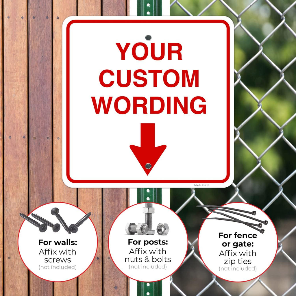 Custom Personalized, With Down Arrow Sign, 24x24 Inches, Rust Free .063 Aluminum, Fade Resistant, Made in USA
