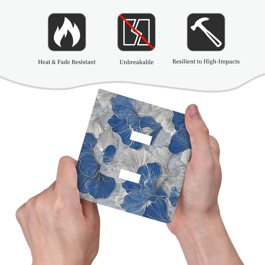 Abstract Blue Marble Plant Leaves 2 Gang Double Toggle Decorative Light Switch Covers Electrical Faceplate Switch Plates for Bathroom Kitchen Home