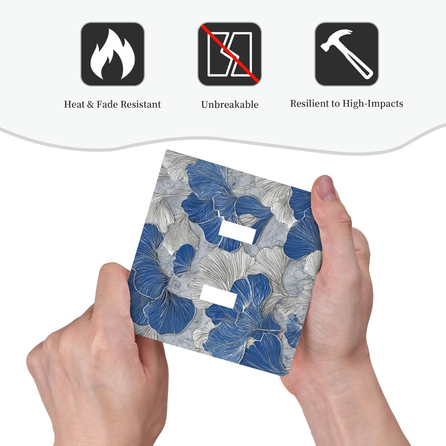 Abstract Blue Marble Plant Leaves 2 Gang Double Toggle Decorative Light Switch Covers Electrical Faceplate Switch Plates for Bathroom Kitchen Home