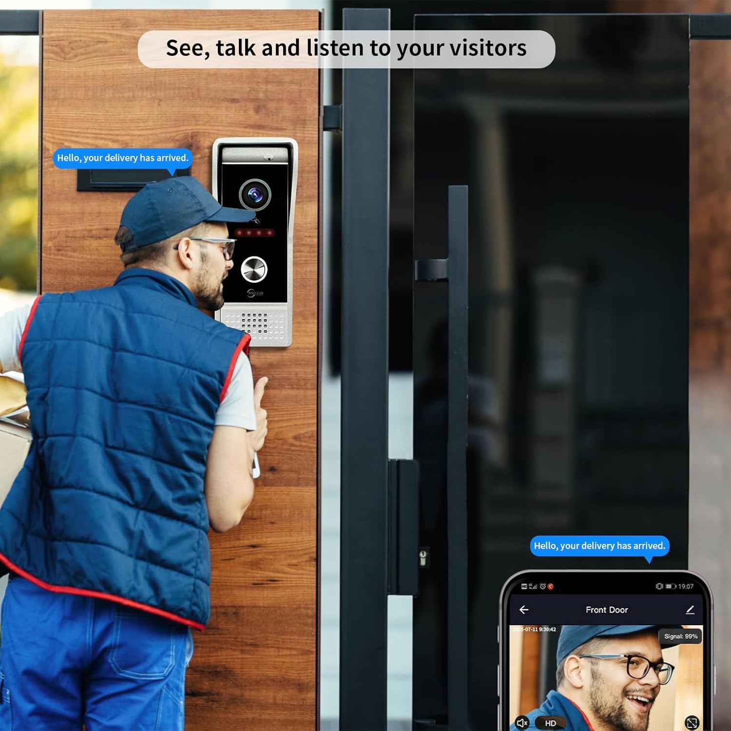 Video Doorbell Intercom System,10 Inches Touch Screen (Black) Video Doorbell Door Phone System,Support Remote Unlock, Dual-Way Intercom,Night Vision for Villa House Apartment (2-Camera + 2-Monitor)