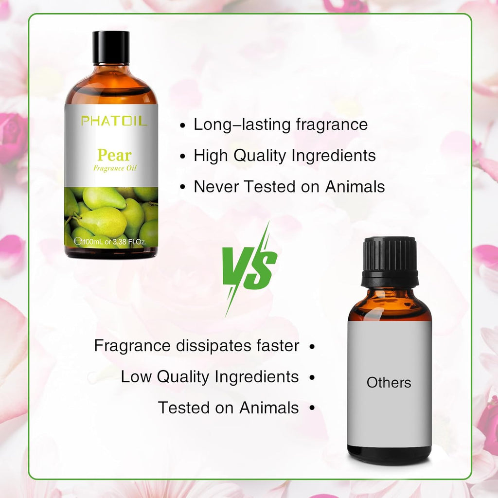PHATOIL 3.38FL.OZ Pear Fragrance Oils for Aromatherapy, Essential Oils for Diffusers for Home, Perfect for Diffuser, Yoga, Skin Care, DIY Candle and Soap Making - 100ml