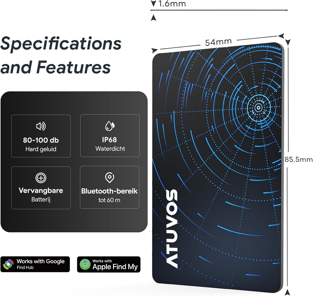 ATUVOS Dual System Air Card Tag Pro 2 Pack, Rechargeable Wallet Tracker Work with Android Google Find Hub or iOS Apple Find My APP (Huawei not Supported), Bluetooth Finder Locator for Wallet/Luggage
